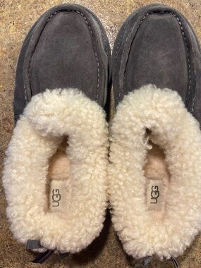 NWOT UGG Grove Suede Shearling Sapi Bow Slippers Grey Style #1095105 Women's 10